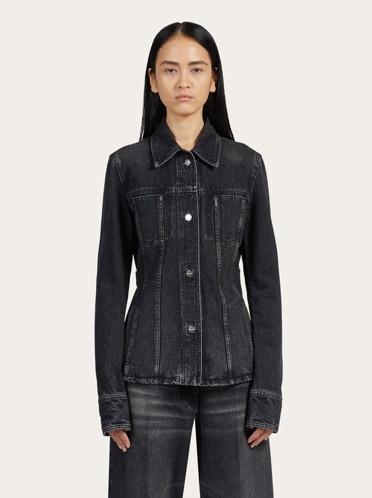 FERRAGAMO WOMEN'S BLACK COTTON DENIM JACKET
