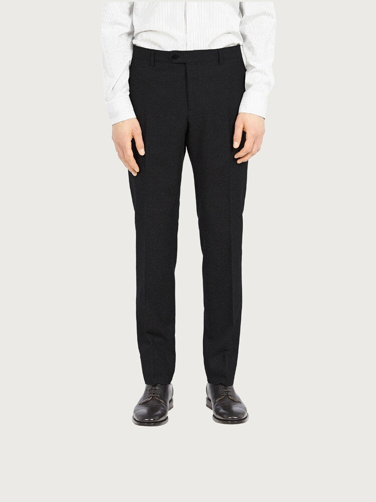 FERRAGAMO MEN'S BLACK TAILORED COTTON TROUSERS