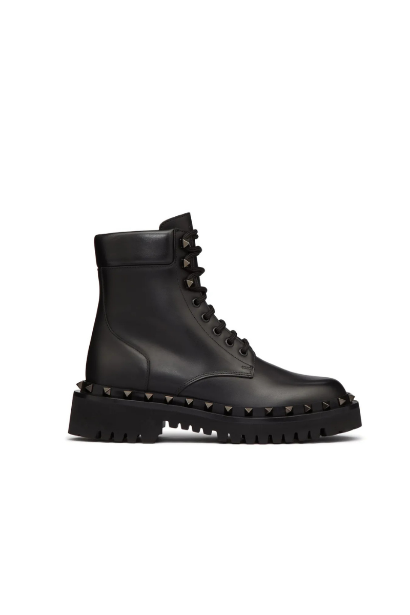 Valentino Garavani 50mm Rockstud Combat Boots In Black