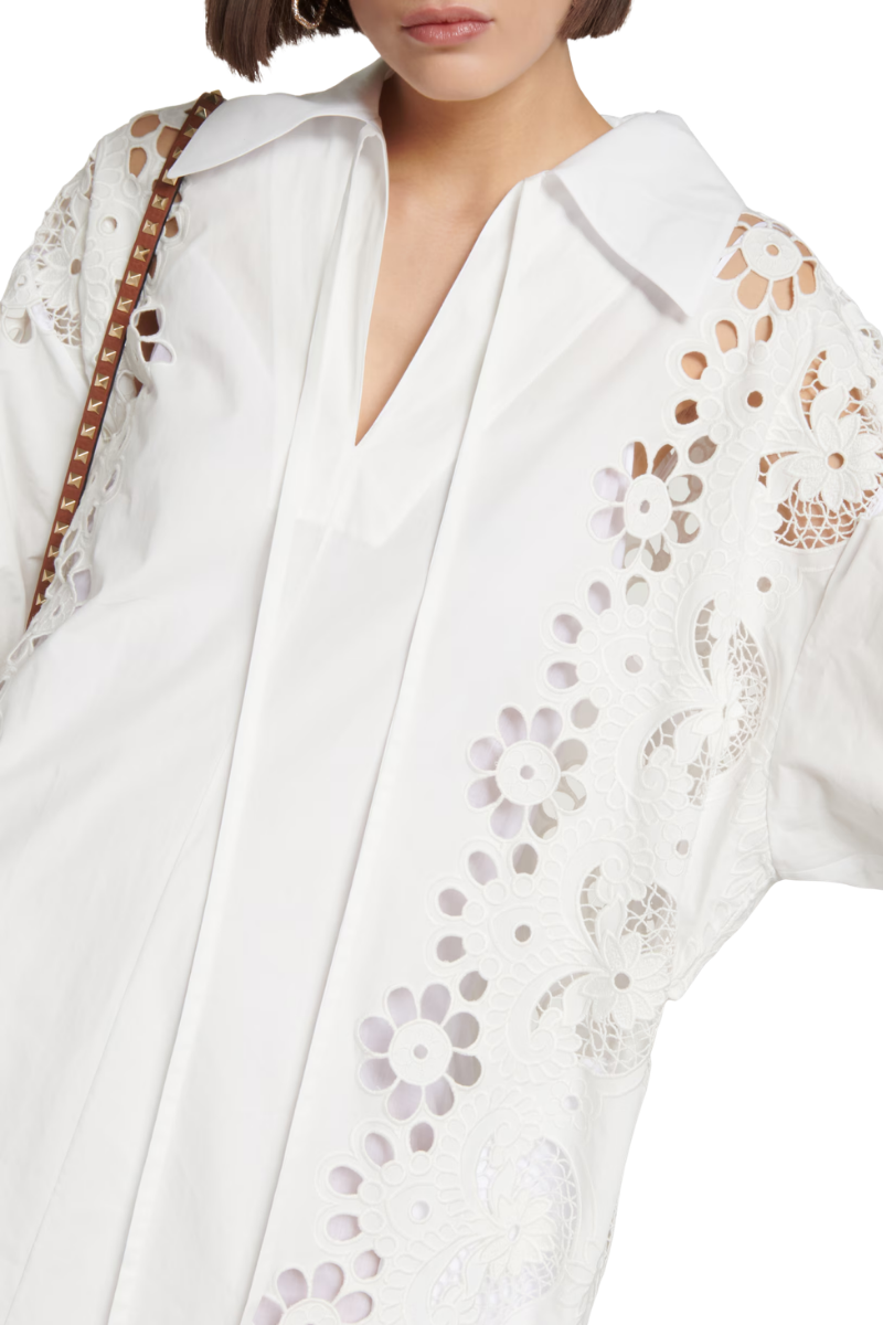 Valentino Women'S White Embroidered Cotton Midi Dress Bianco 2B3VA2U07SV_0BO