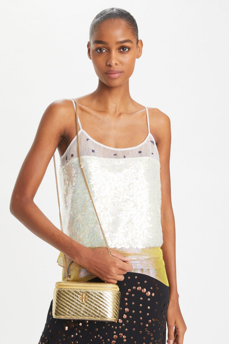 Tory Burch Kira Metallic Moto Quilt Vanity Gold Case Gold 162149-700
