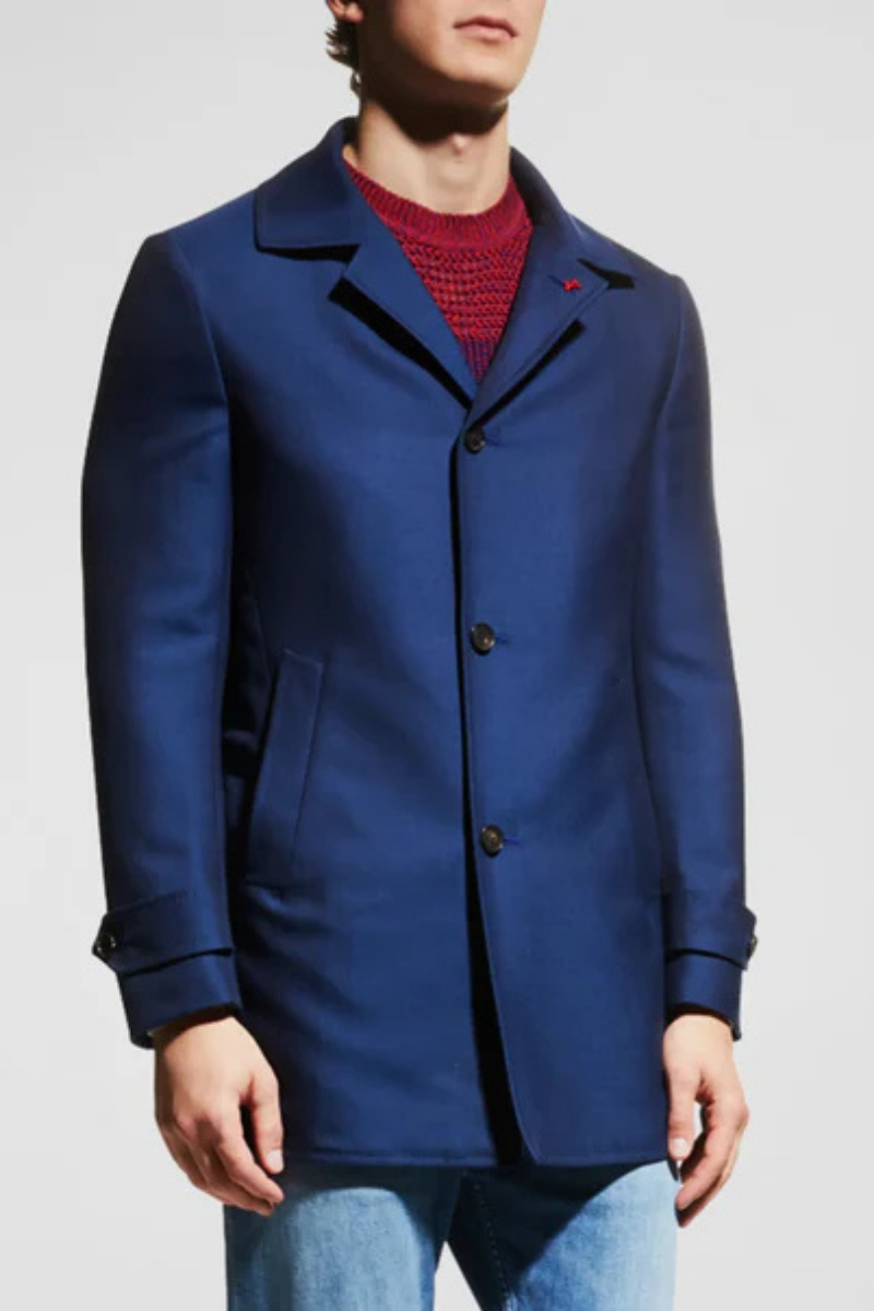ISAIA Men's Wool-Cashmere Jacket displayed on a model showcasing its refined tailored design.