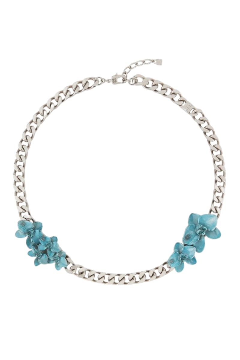 Givenchy Flower Orchid Blue Chain Necklace_Mineral Blue