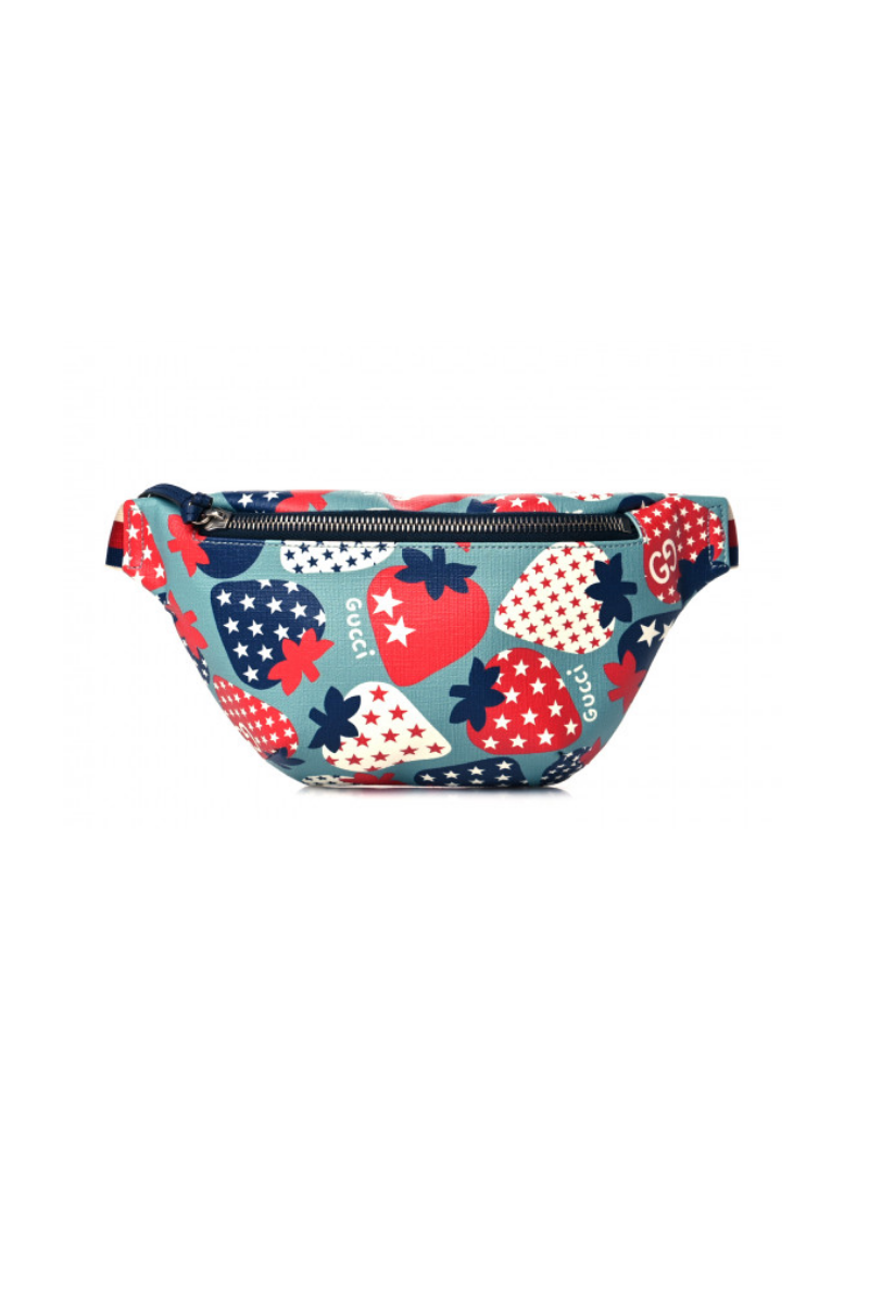 Gucci Soft Coated Cosmic Strawberries Children's Belt Bag Belt - Dusty Azure Multicolor Royale Mystic White Hibiscus Red Marine