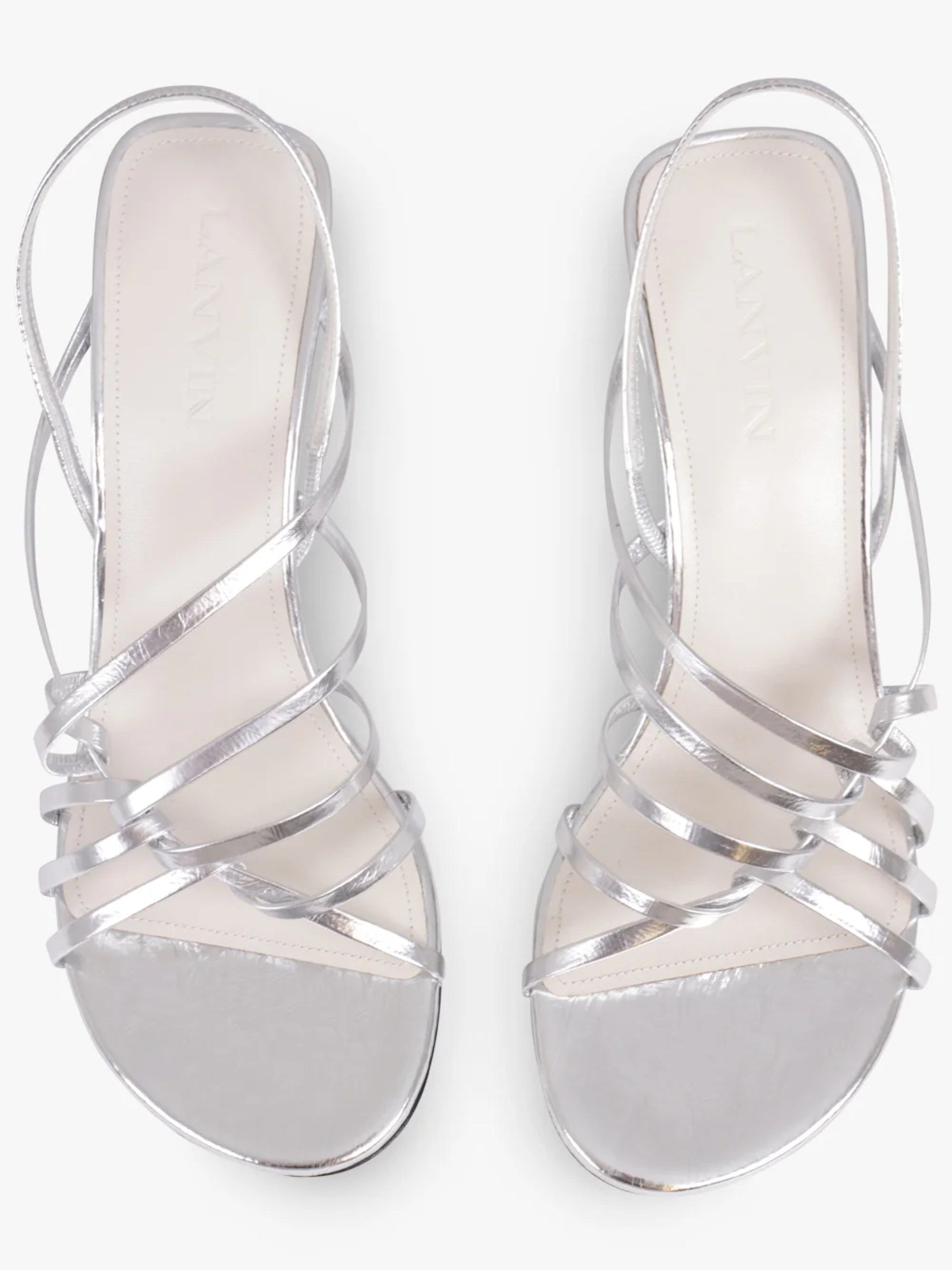 Lanvin Sequence Strappy 75mm Sandal in SIlver with Gold stud