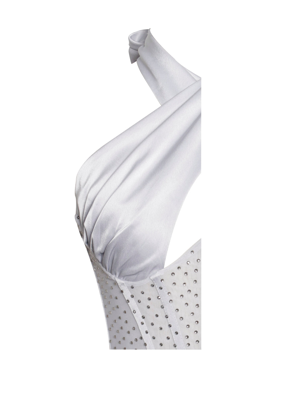 Noemie Silver Crystal Corset Satin Gown (Archive Sale)