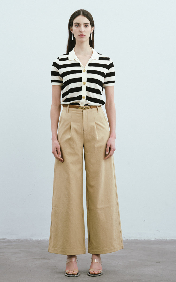 Max Simple Collared Striped Short-Sleeve Black