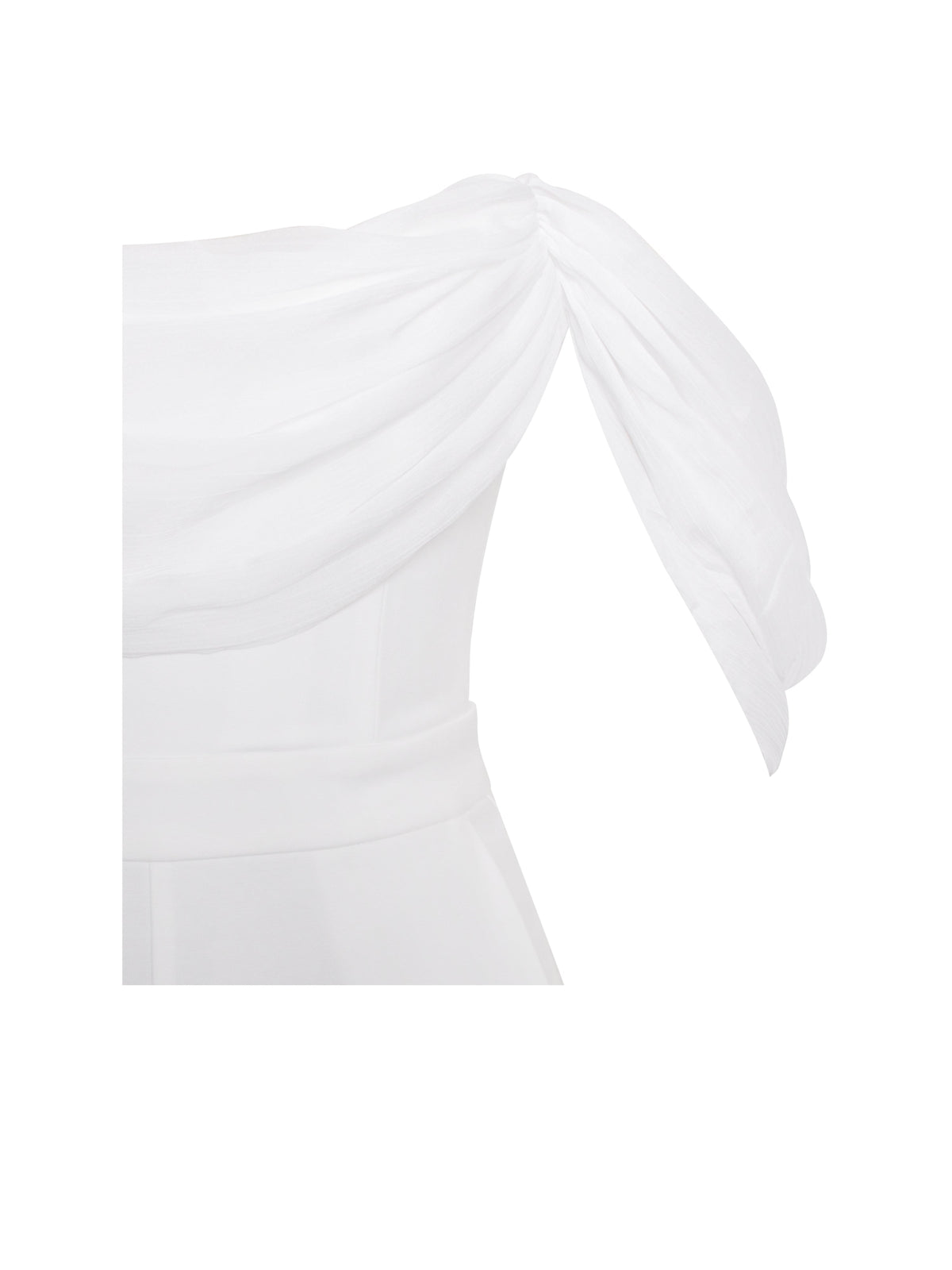Sherlyn White Off Shoulder Flared Crepe Jumpsuit (Archive Sale)