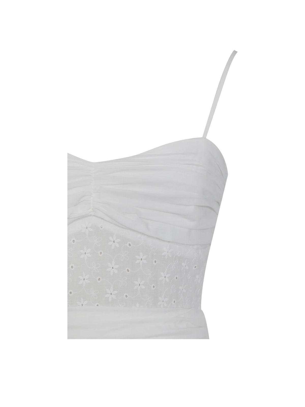 Maelis White Cotton Eyelet Drop Waist Midi Dress