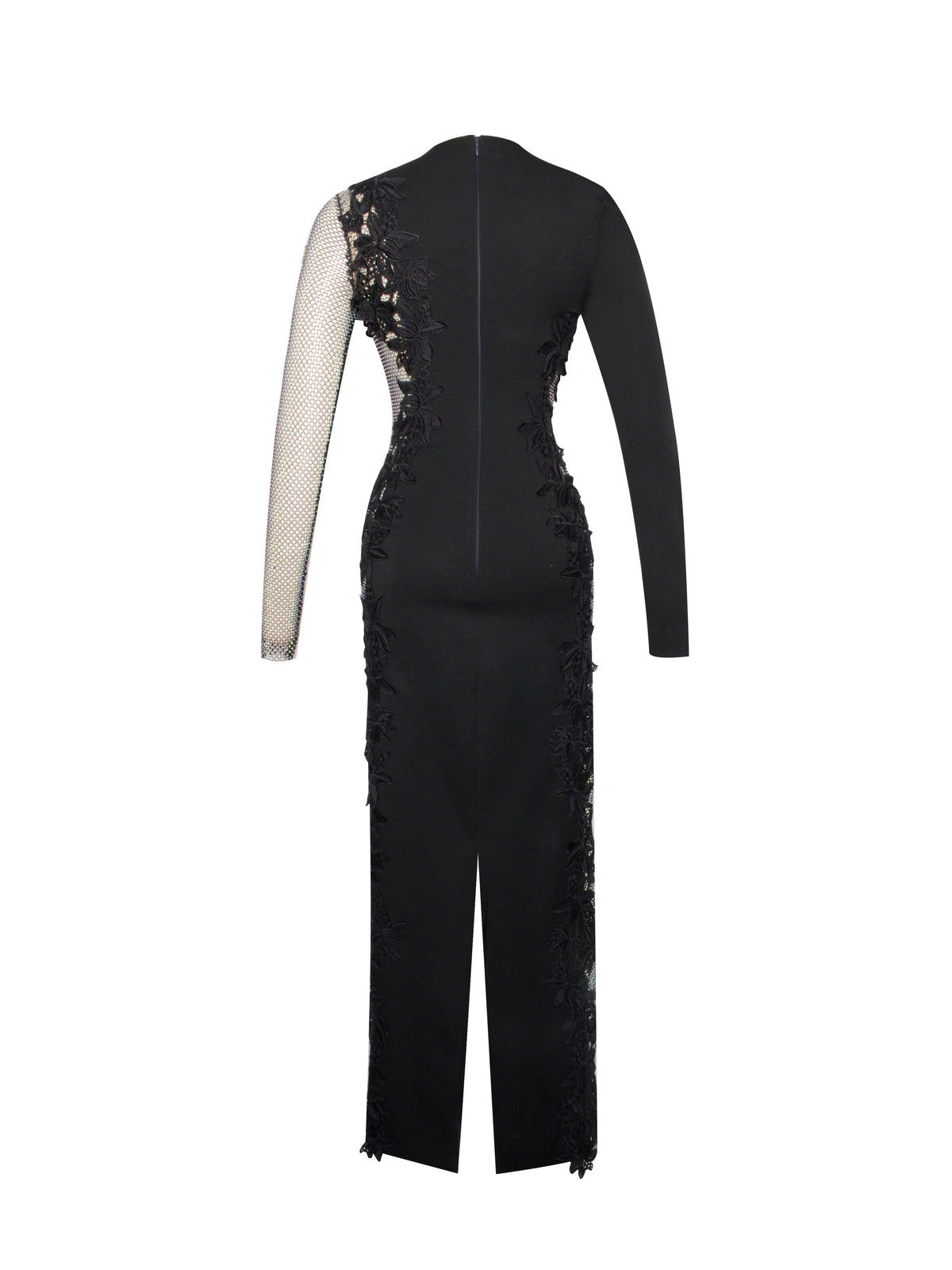 Bailey Lace Trim Crystal Net Cutout Long Sleeve Gown (Archive Sale)