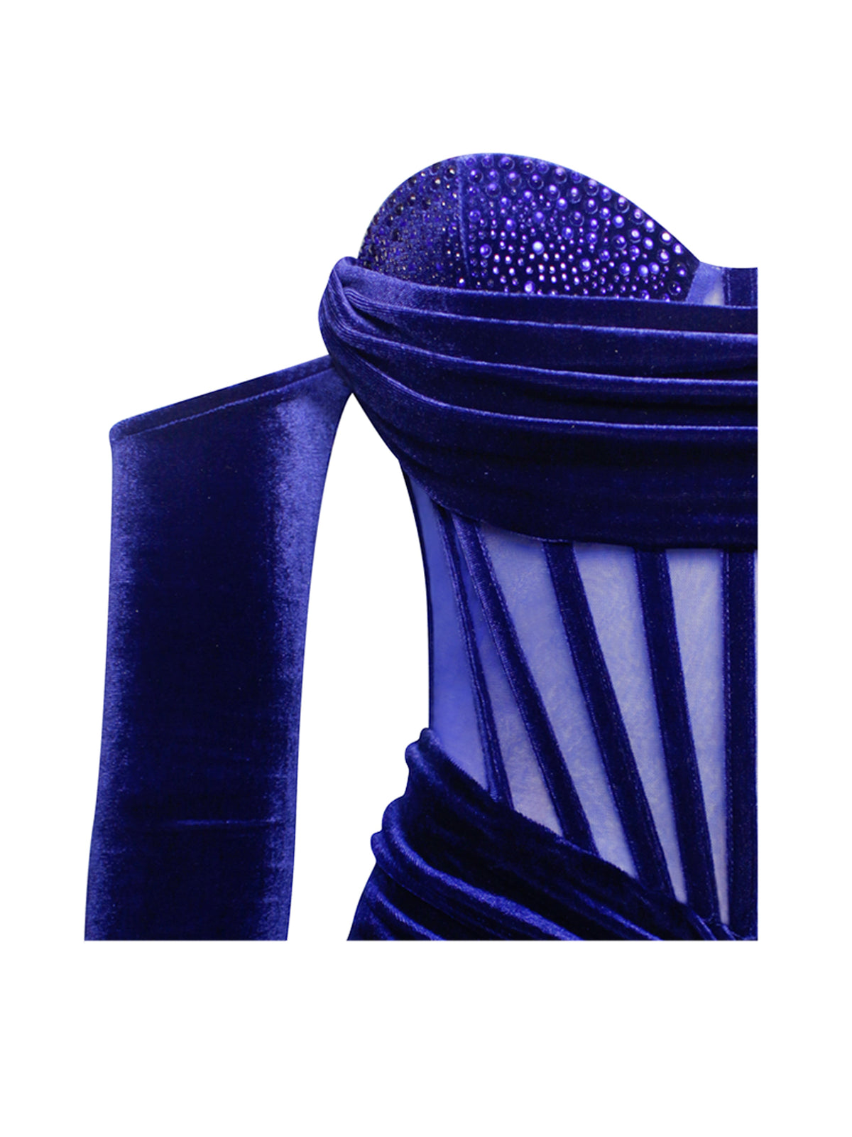 Taylee Navy Long Sleeve Off Shoulder Corset Velvet Gown (Archive Sale)