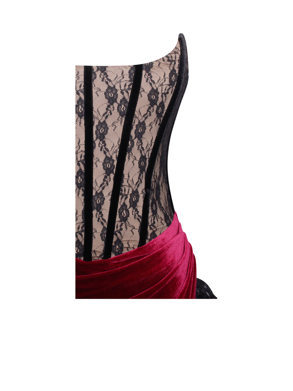 Gaia Burgundy Lace Velvet Corset Side Slit Dress (Archive Sale)