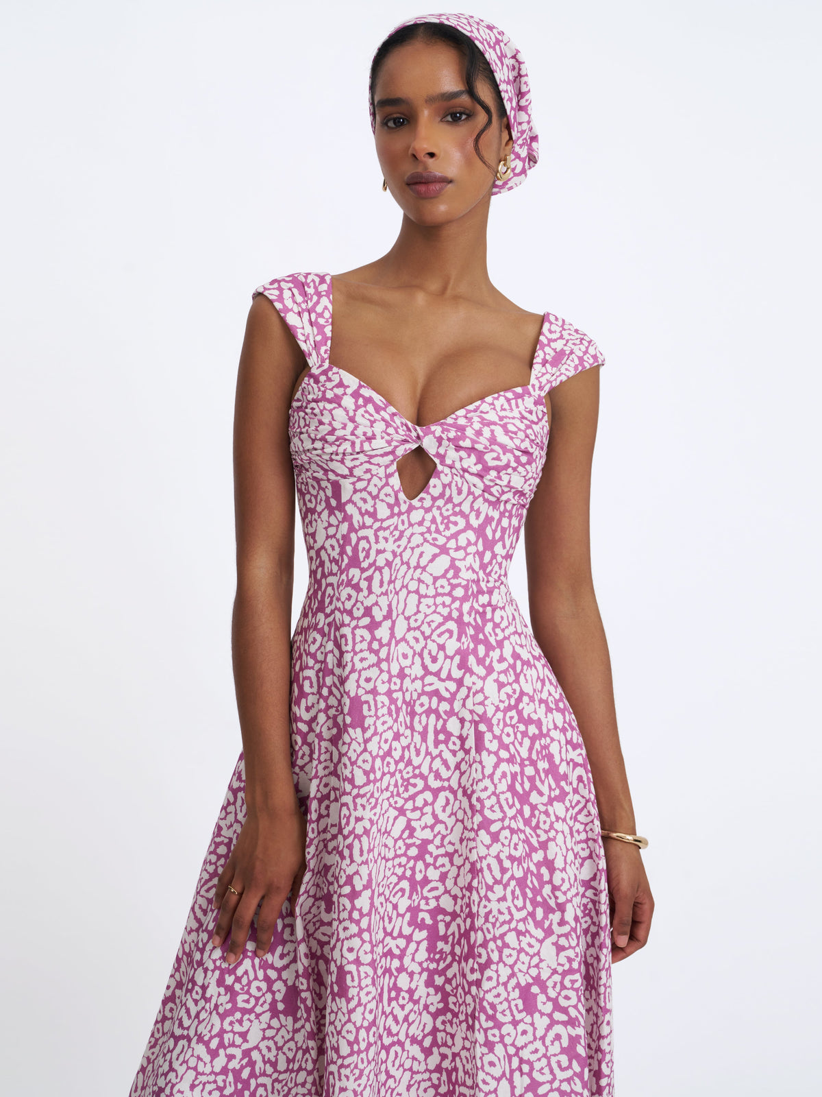 Wynonna Mauve Cheetah Linen Keyhole Midi Dress