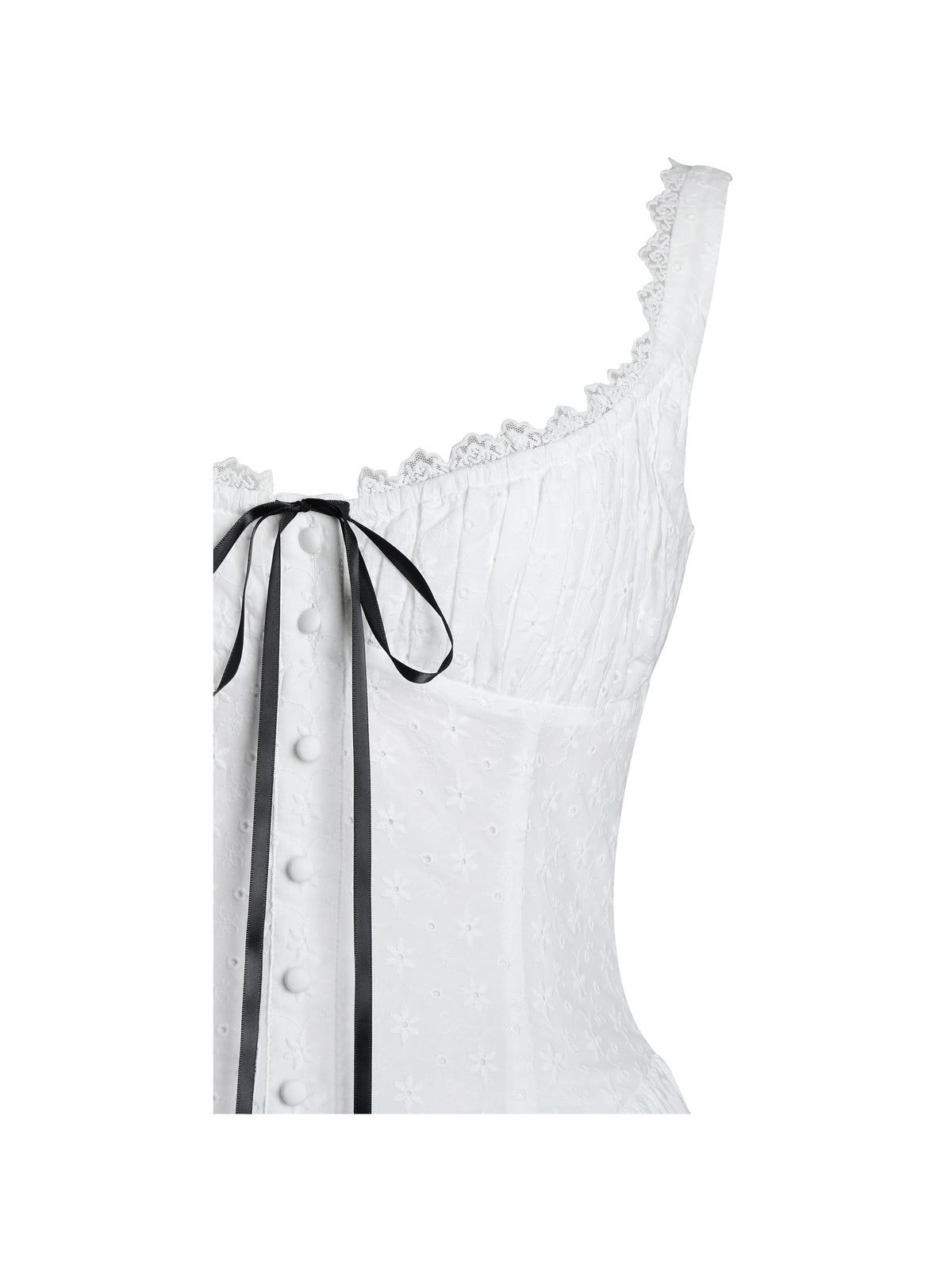 Madison White Cotton Eyelet Square Neck Midi Dress