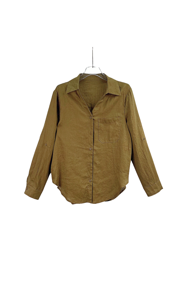 Max Simple Linen Relaxed Shirt Olive green