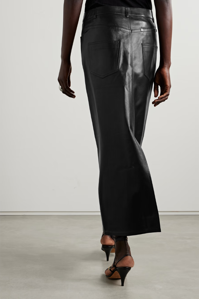 Givenchy Long Leather Skirt With Front Split_Black