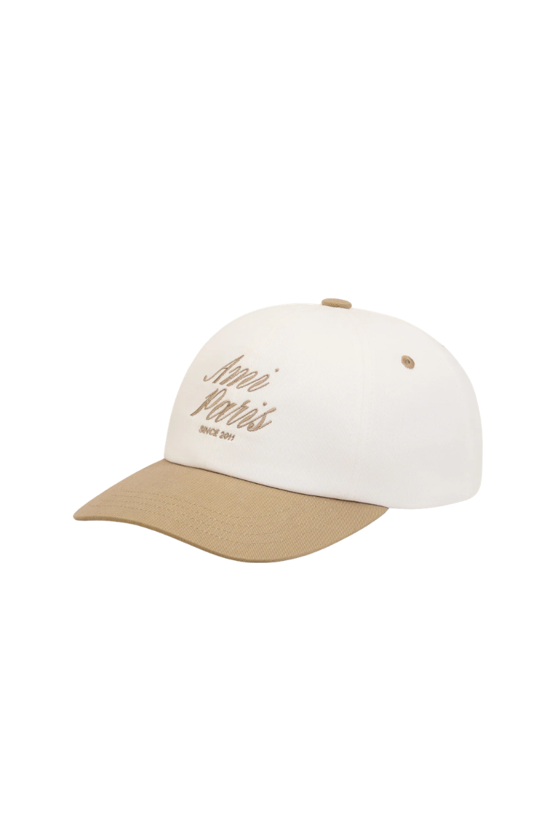 Ami Paris Cotton Bicolor Cap-Taupe Beige