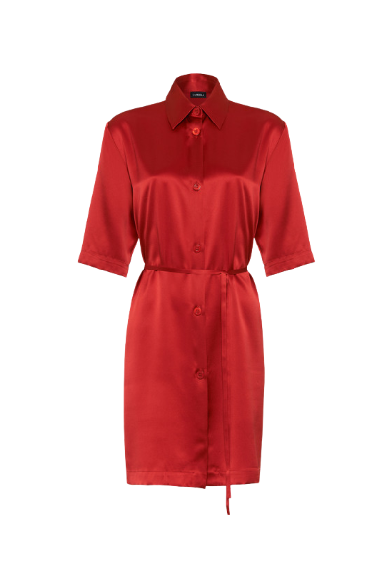 La Perla Silk Long Shirt in Garnet