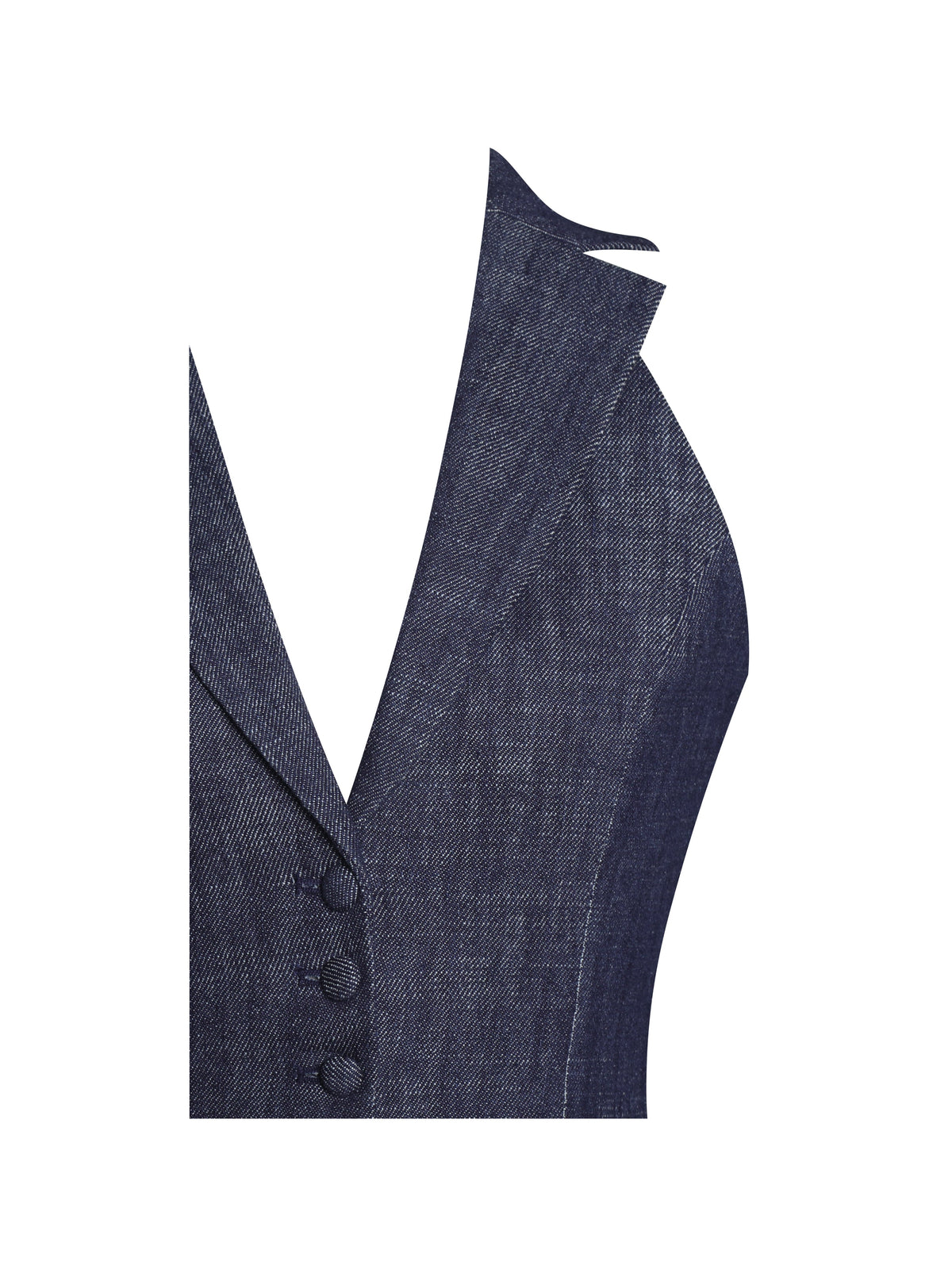 Rafaella Navy Cotton Denim Halter Lapel Top