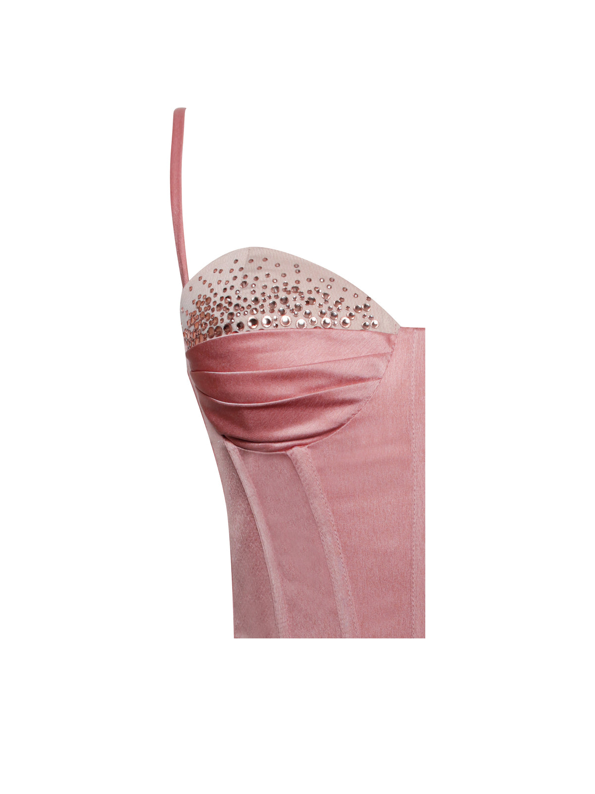 Vanity Blush Pink Satin High Slit Draping Corset Gown With Crystals (Archive Sale)