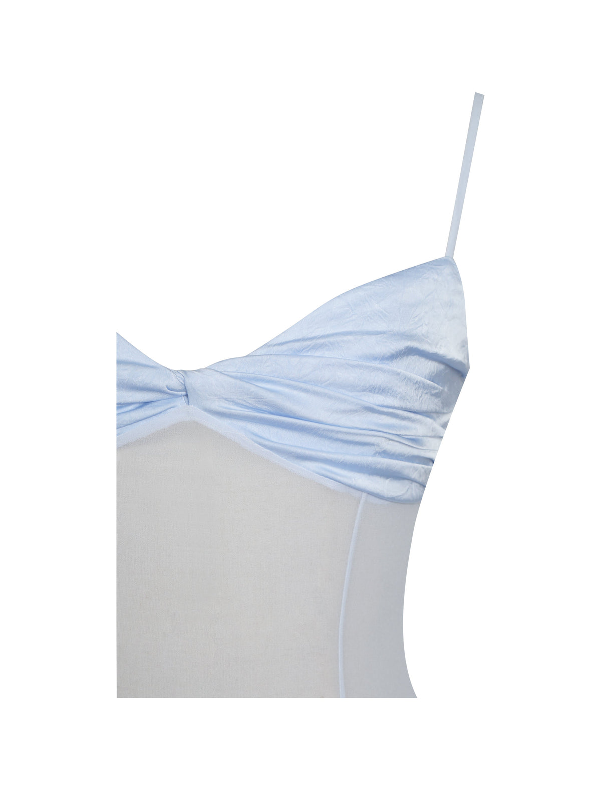 Lacy Blue Ruched Breast High Slit Chiffon Dress
