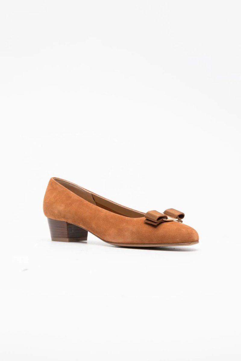 Salvatore Ferragamo Suede Bow - Detail Pumps - Brown 3CM