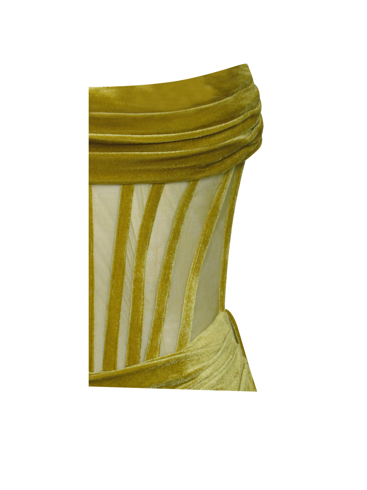 Priya Gold Draping Corset High Slit Velvet Gown (Archive Sale)