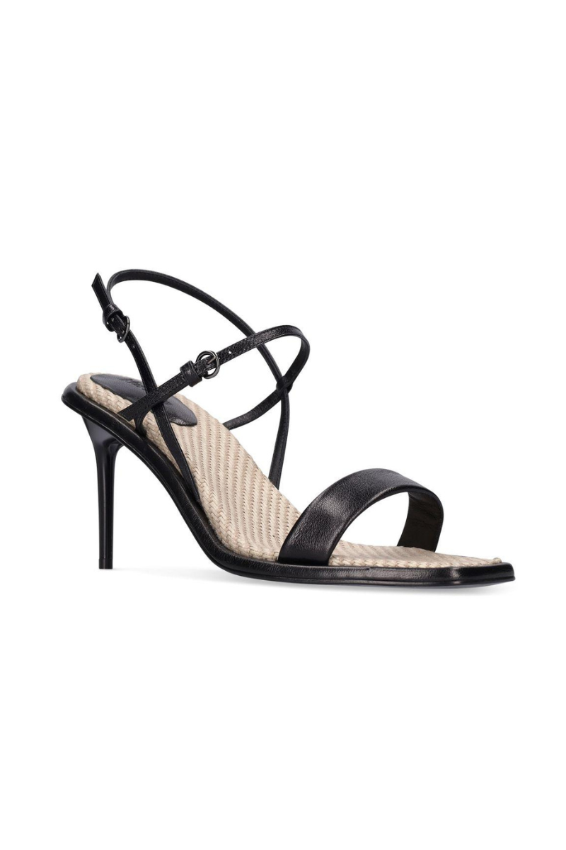Max Mara Leather and Raffia Black Sandals