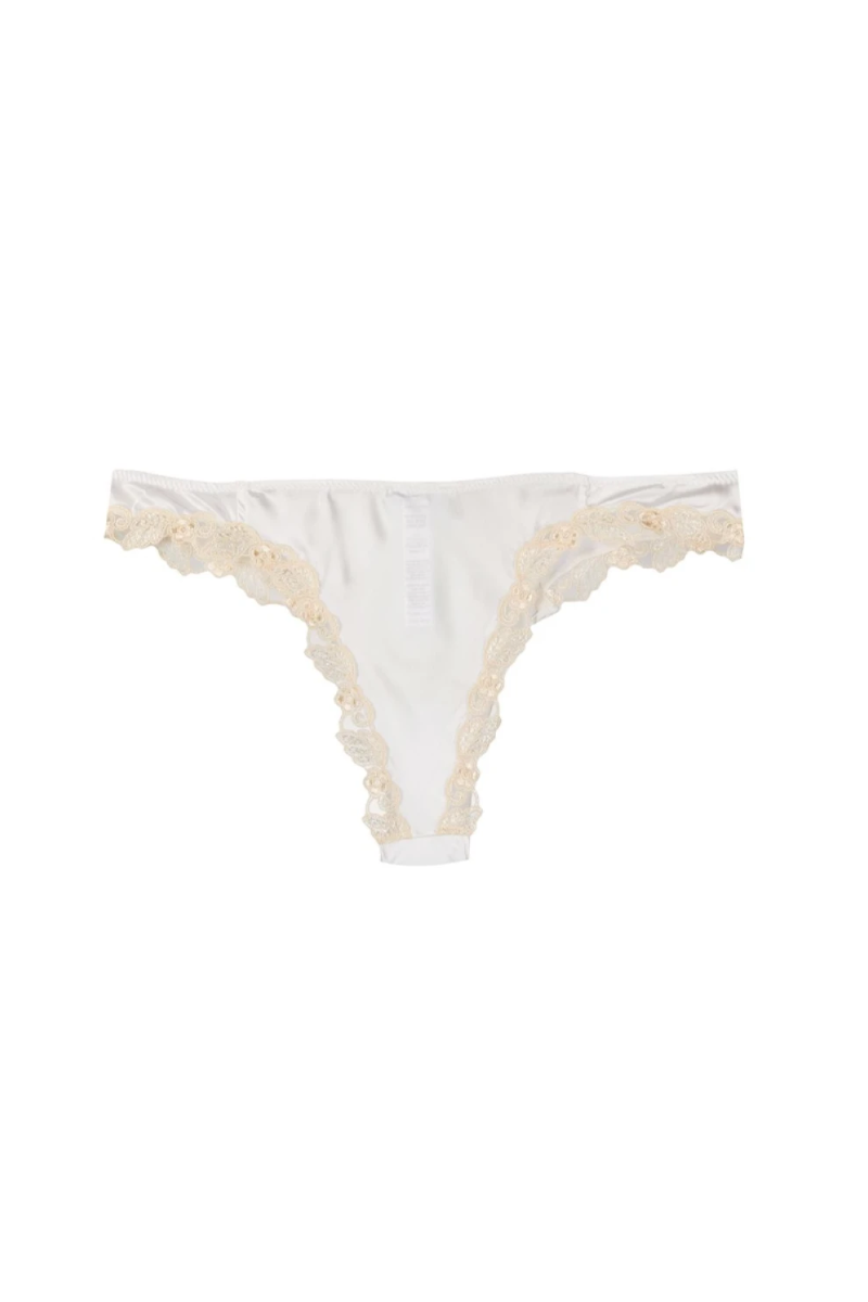 La Perla White Silk Thong with Frastaglio