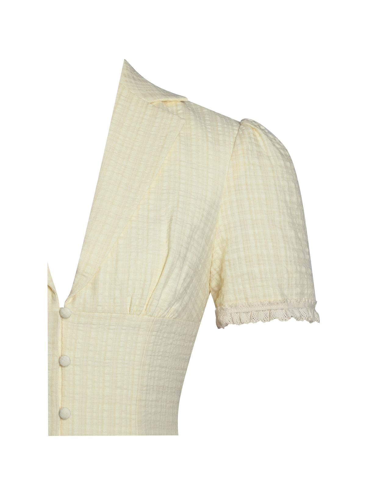 Odelia Yellow Lace Trim Seersucker Button Up Top (Archive Sale)