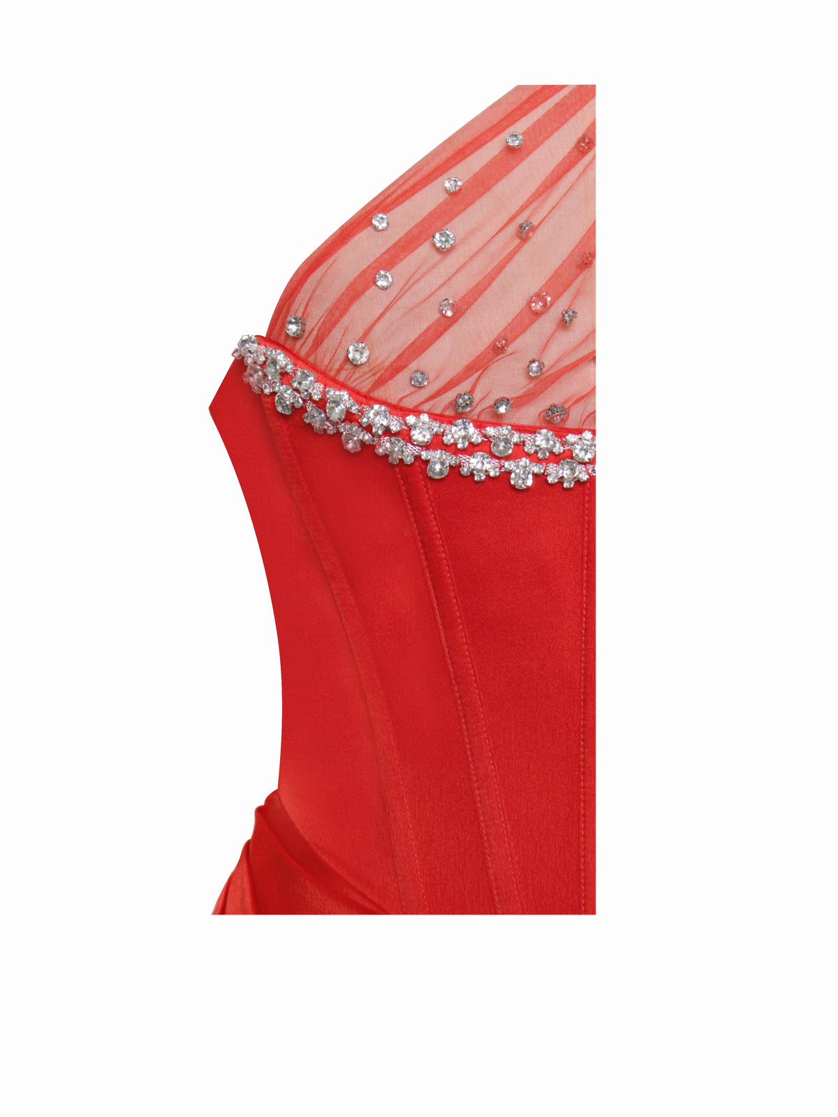 Lora Scarlet Crystal Embellished Mesh Satin Corset Gown (Archive Sale)