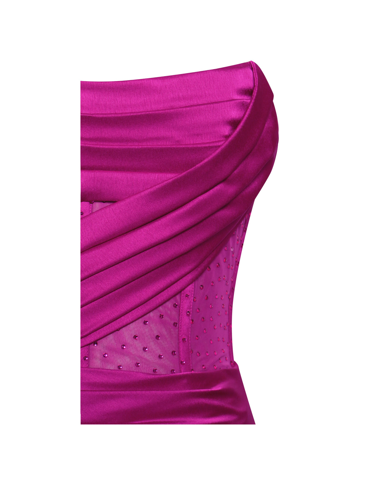 Holly Fuchsia Crystallized Corset High Slit Satin Gown (Archive Sale)
