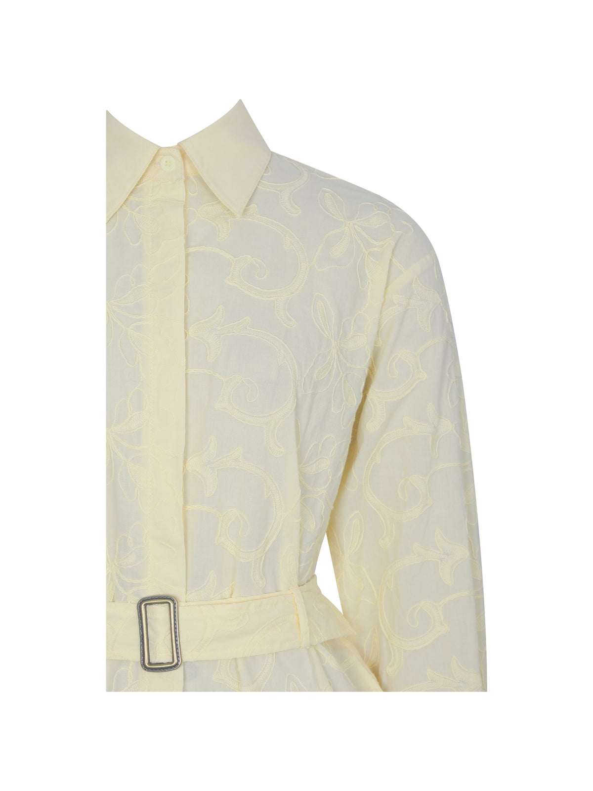 Malou Lemon Yellow Embroidered Poplin Belted Shirt Romper