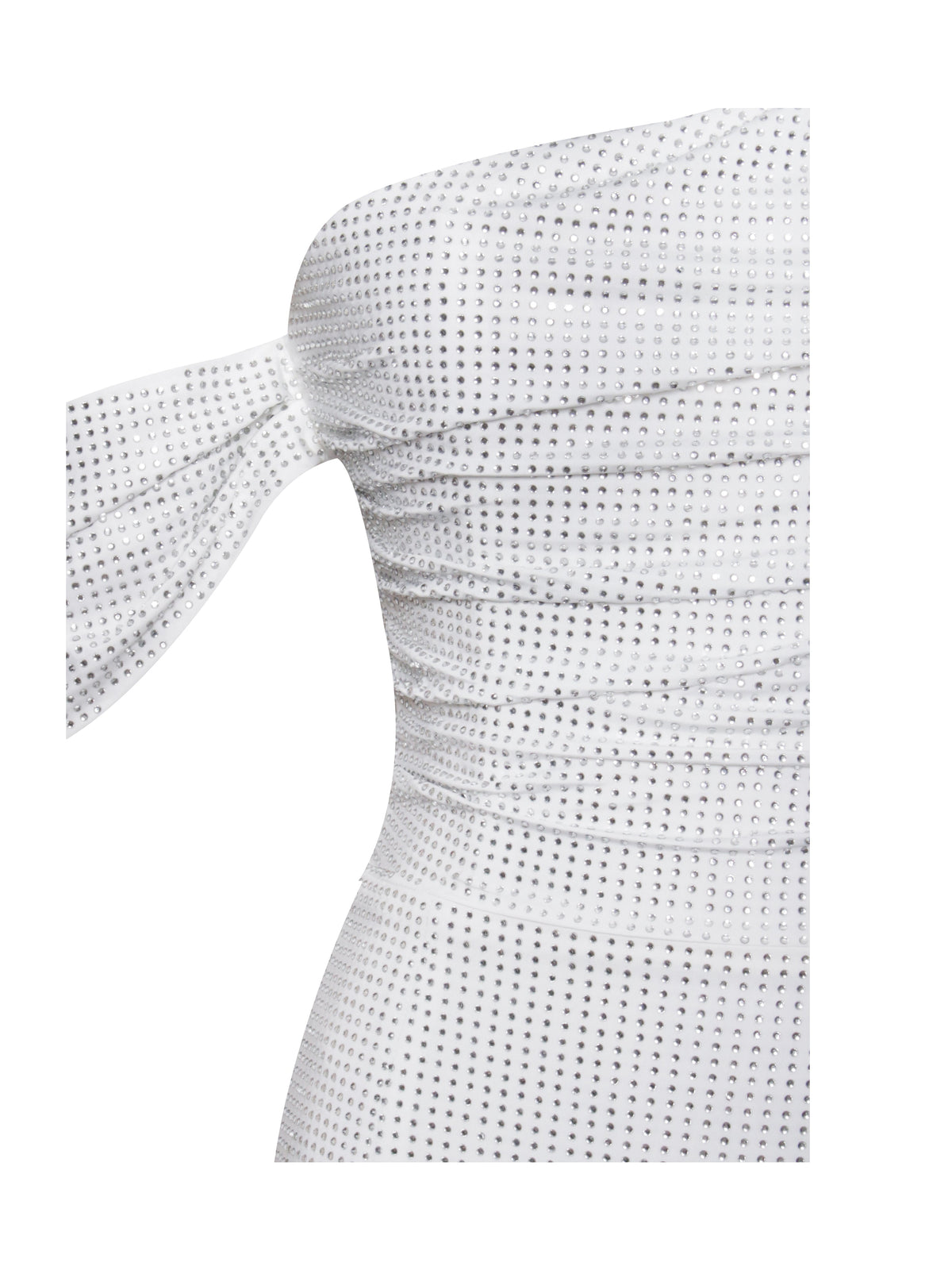 Paget White Mesh Rhinestone Embellished High Slit Gown (Archive Sale)