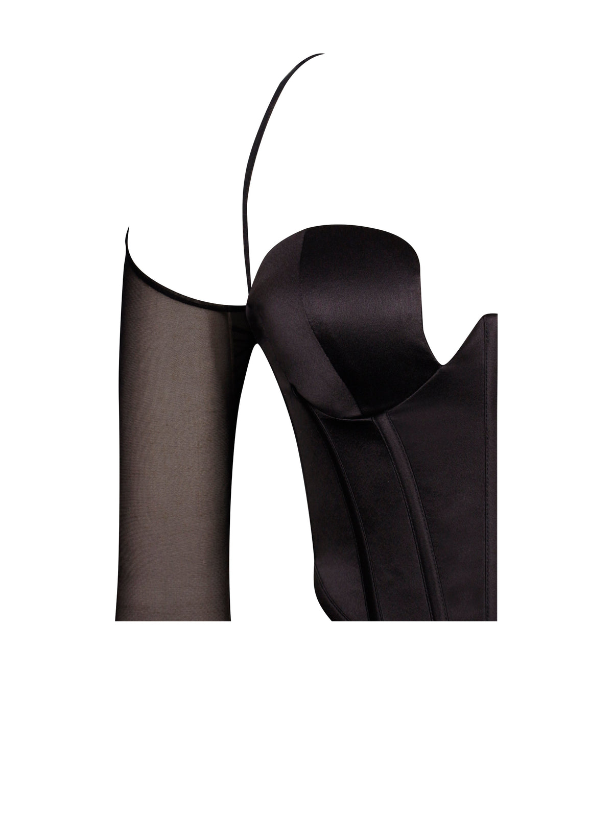 Pixie Black Mesh Sleeve Halter Corset Satin Top (Archive Sale)