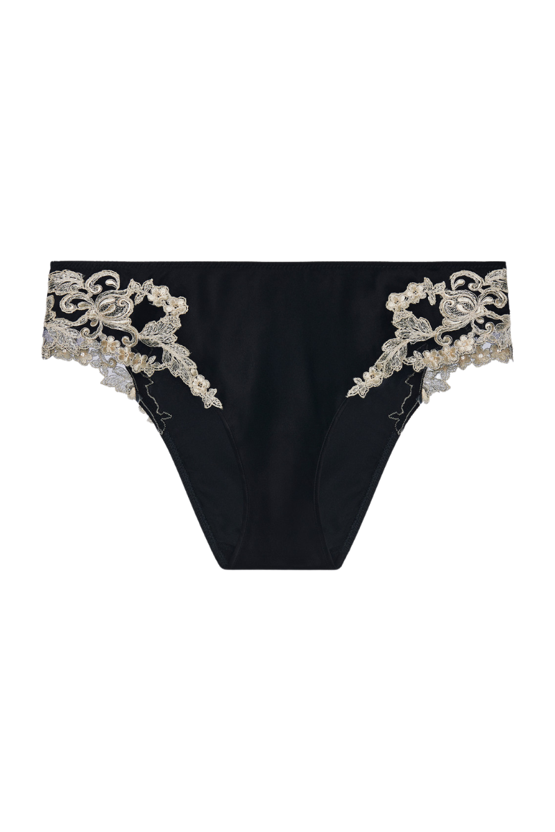 La Perla Black Silk Medium Briefs with Frastaglio