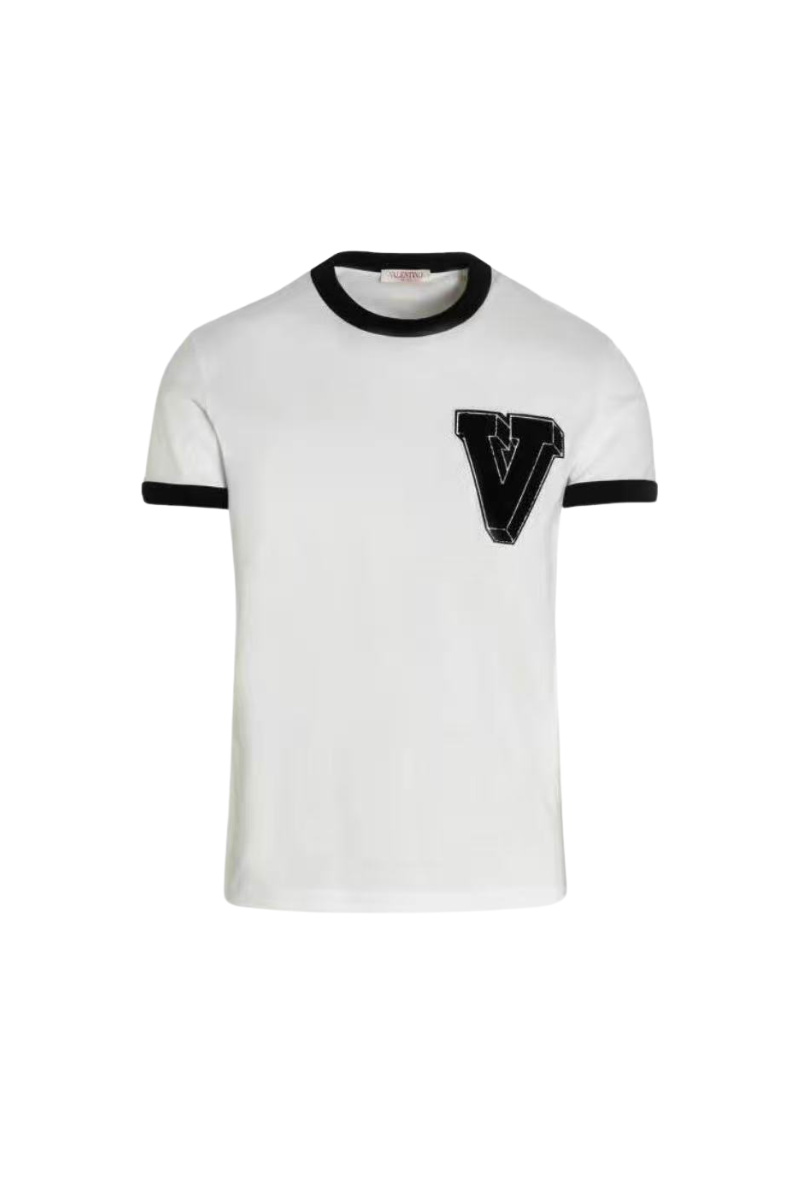 Valentino T-Shirt In Cotone Con Patch V-3D Bianca 2V3MG11Z95HA01