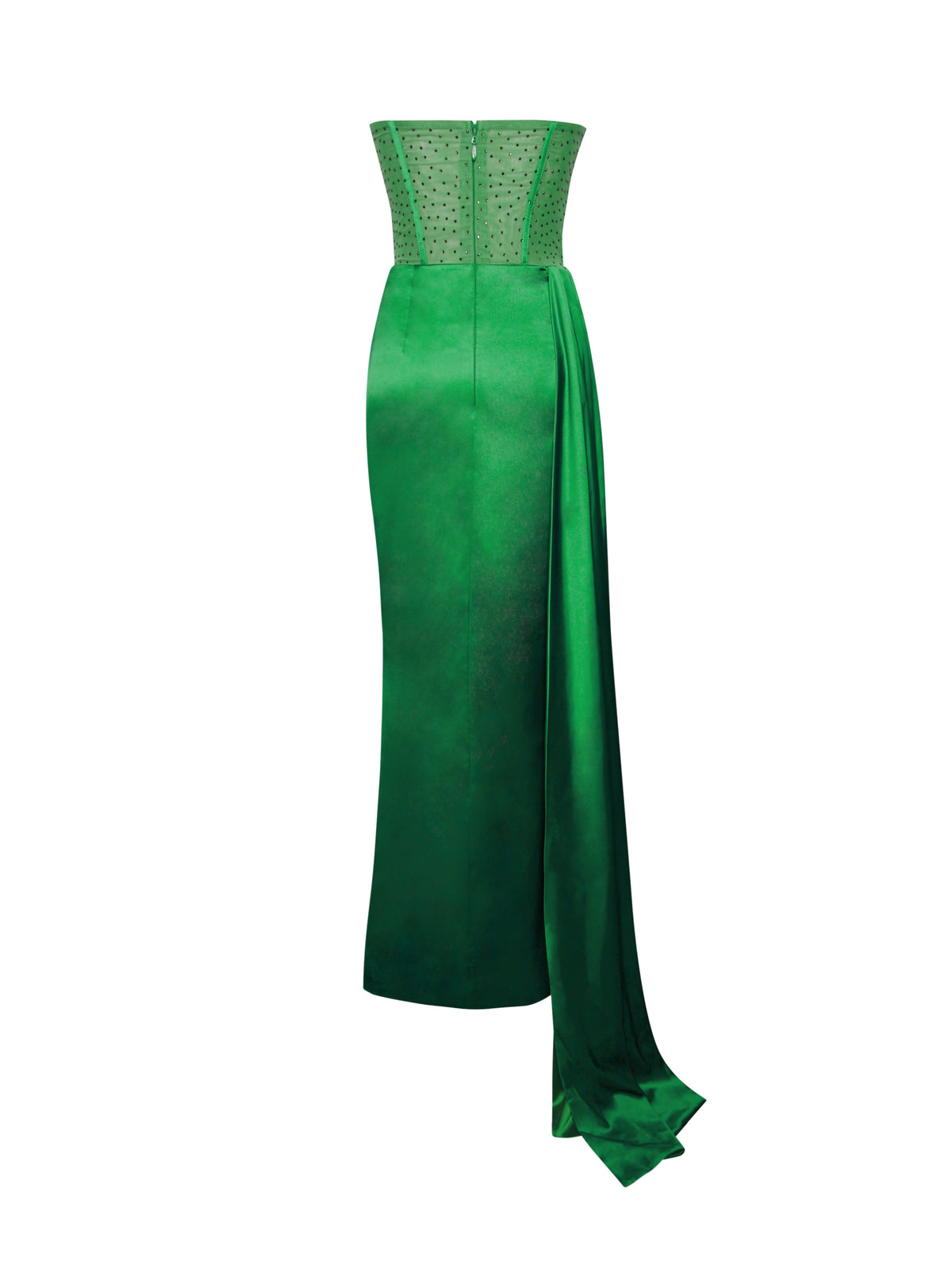 Holly Green Crystallized Corset High Slit Satin Gown (Archive Sale)