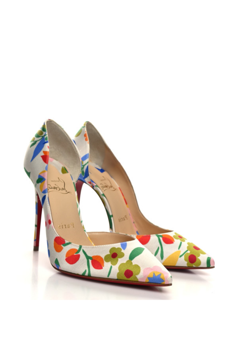 Christian Louboutin White Multicolor Crepe Floral Iriza 100 Pumps