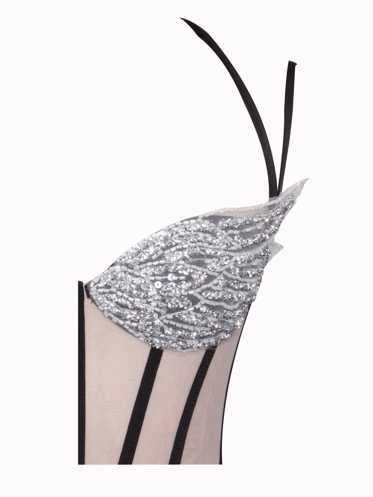 Rafaela Black Satin Corset Sequin Wing Cup Dress (Archive Sale)