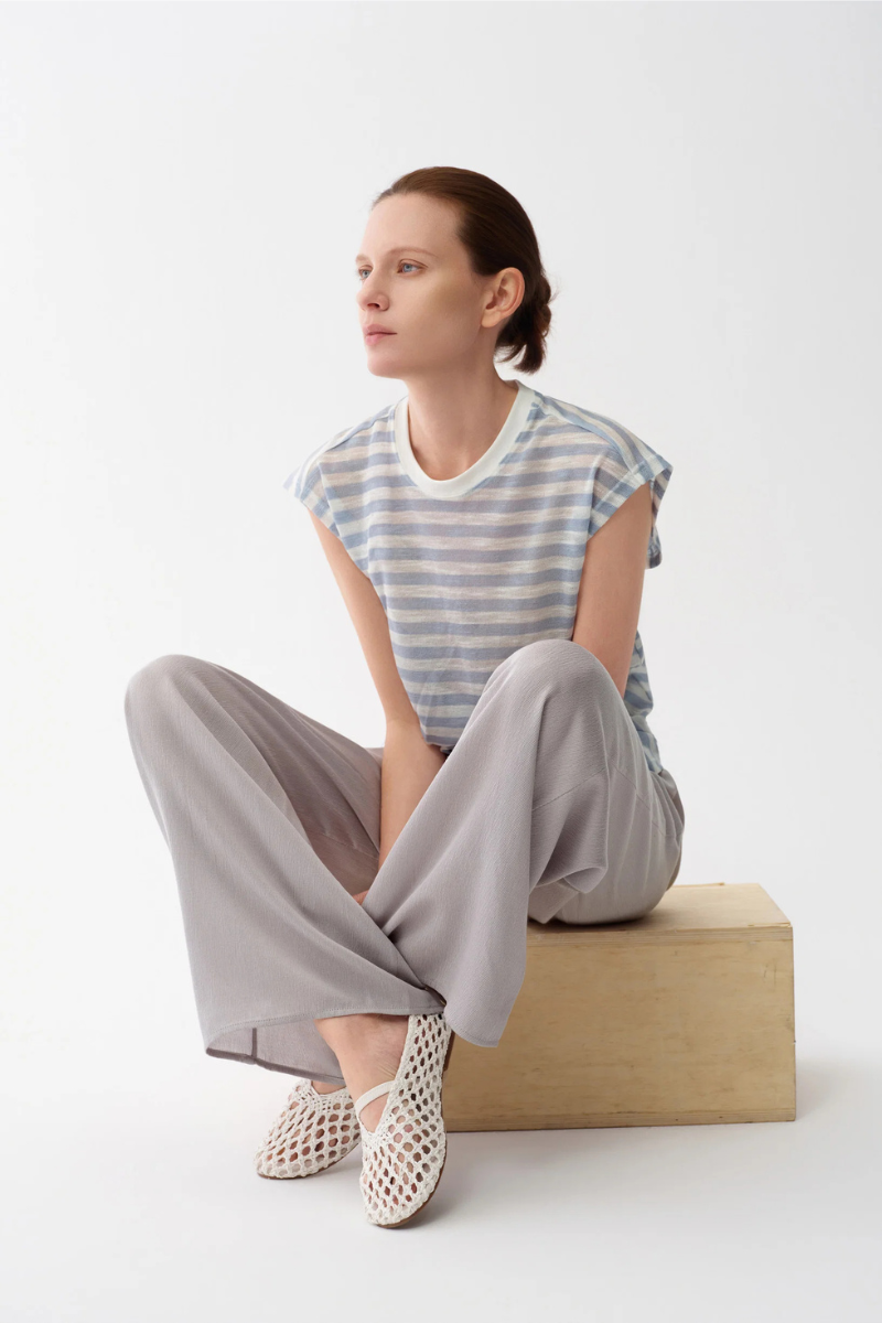 Max Simple Knotted Stripe Tee Light Blue MSYW264300L