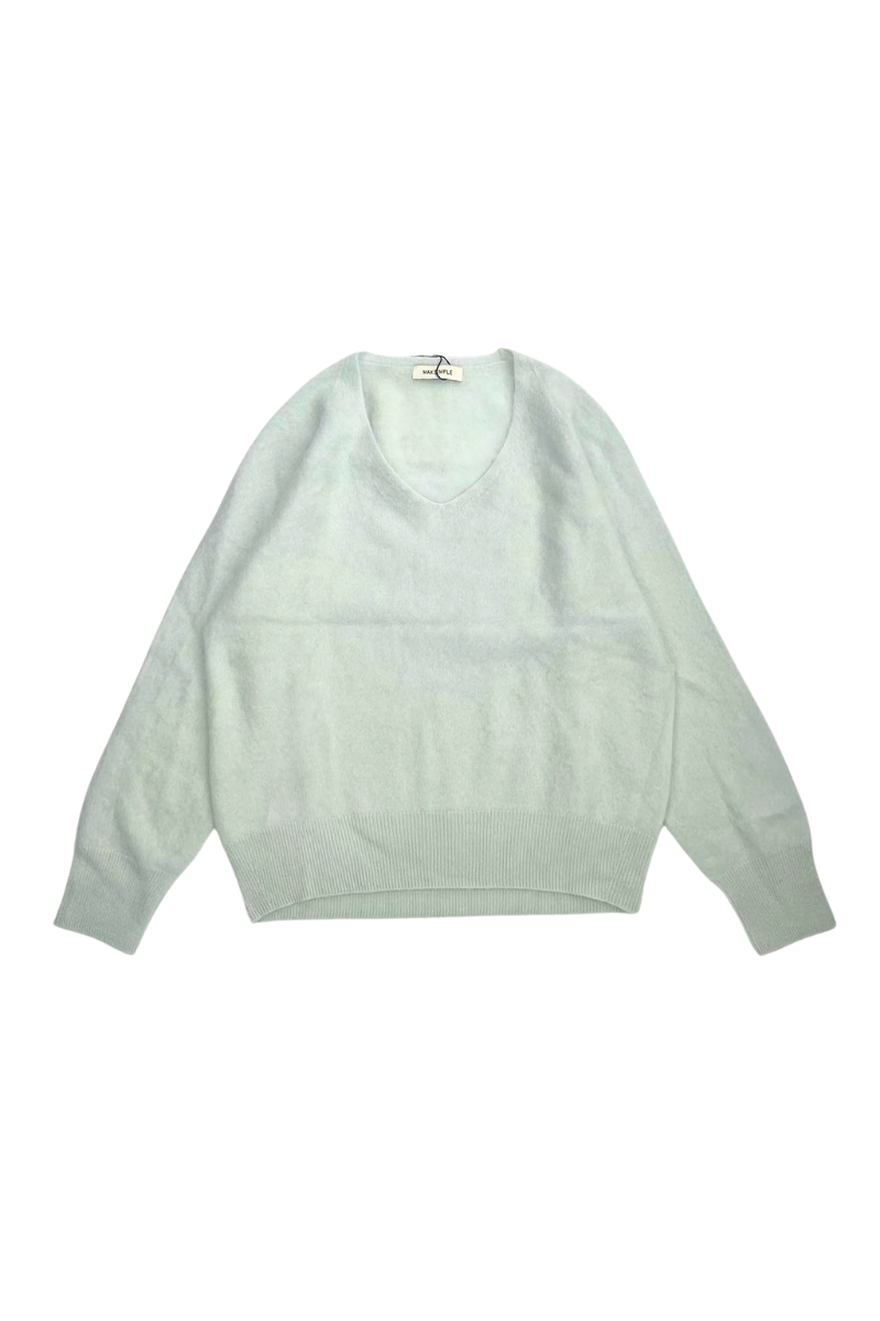 Max Simple Brushed V-Neck Cashmere Sweater_Light Green