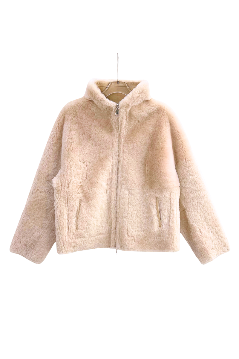 Max Simple Double-Face Shearling Coat Khaki