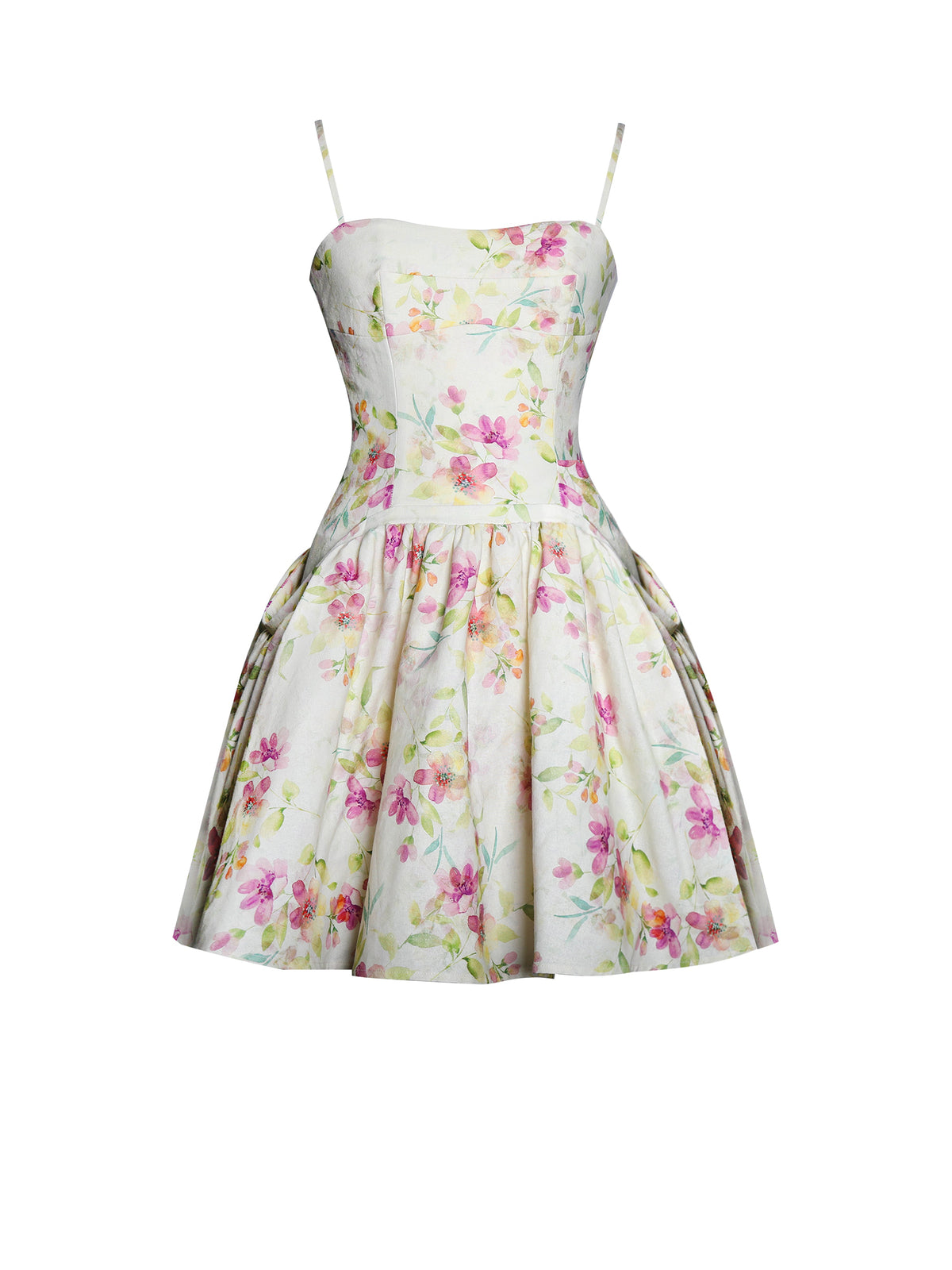 Valda Yellow and Pink Print Linen Mini Dress with Pockets