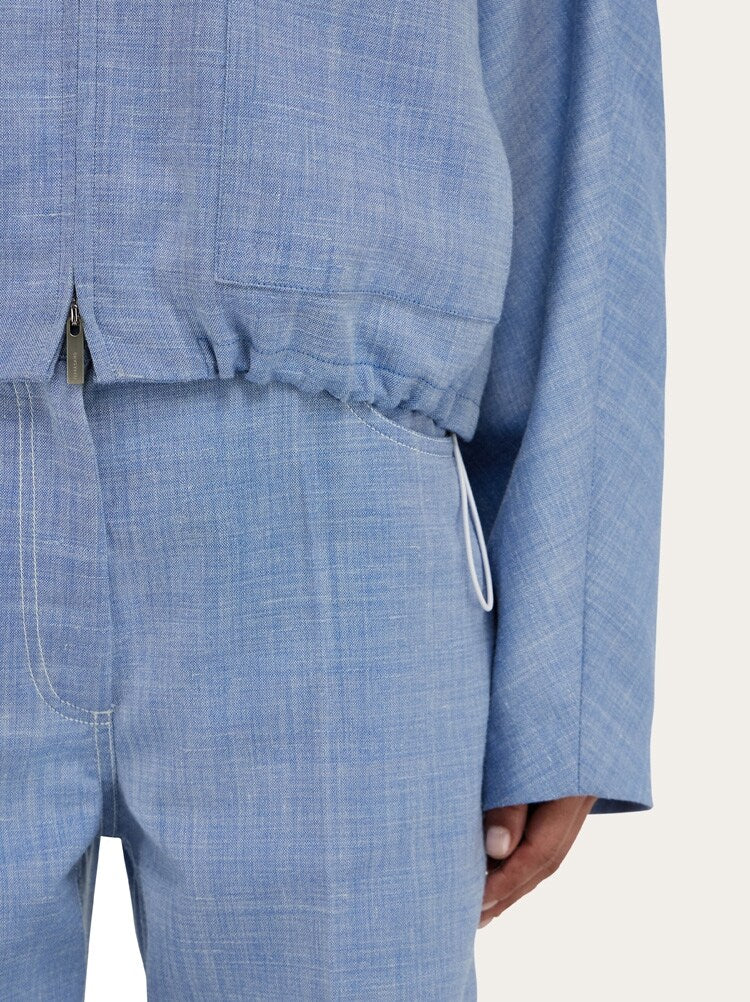 FERRAGAMO WOMEN'S LIGHT BLUE WOOL SILK LINEN JACKET