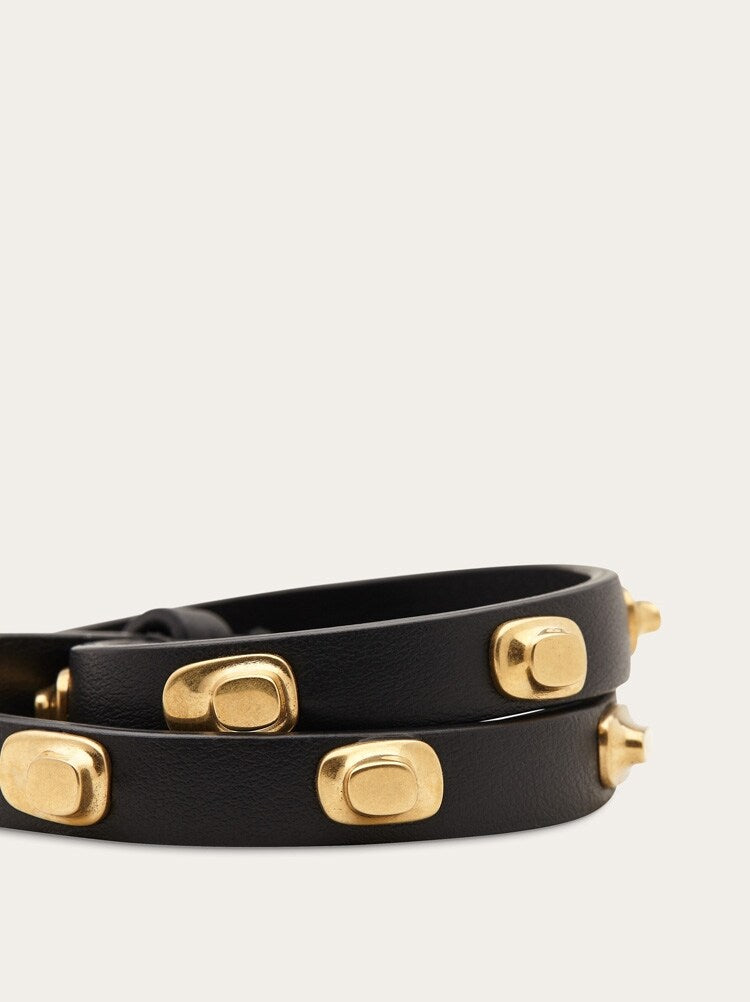 FERRAGAMO WOMEN'S BLACK LEATHER BRASS BRACELET
