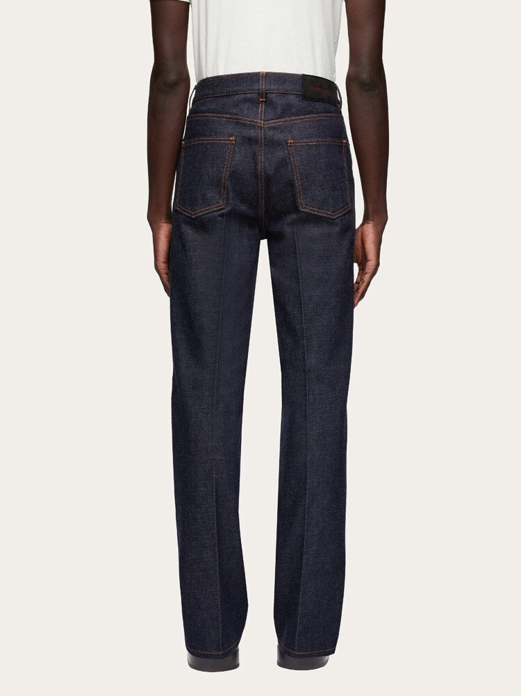 FERRAGAMO MEN'S DARK BLUE COTTON TROUSERS