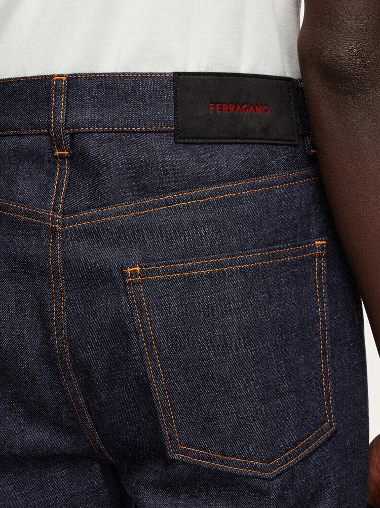FERRAGAMO MEN'S DARK BLUE COTTON TROUSERS