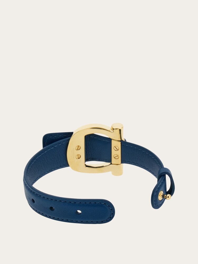 FERRAGAMO WOMEN'S BLUE LEATHER BRASS BRACELET