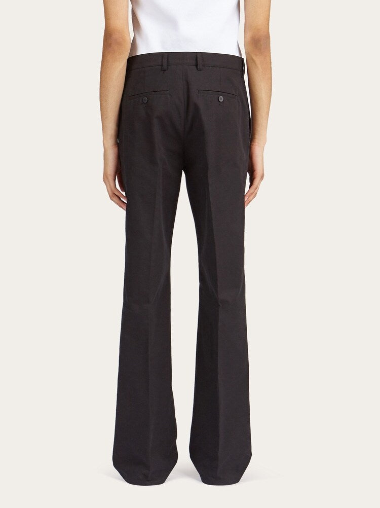 FERRAGAMO MEN'S BLACK TAILORED COTTON TROUSERS
